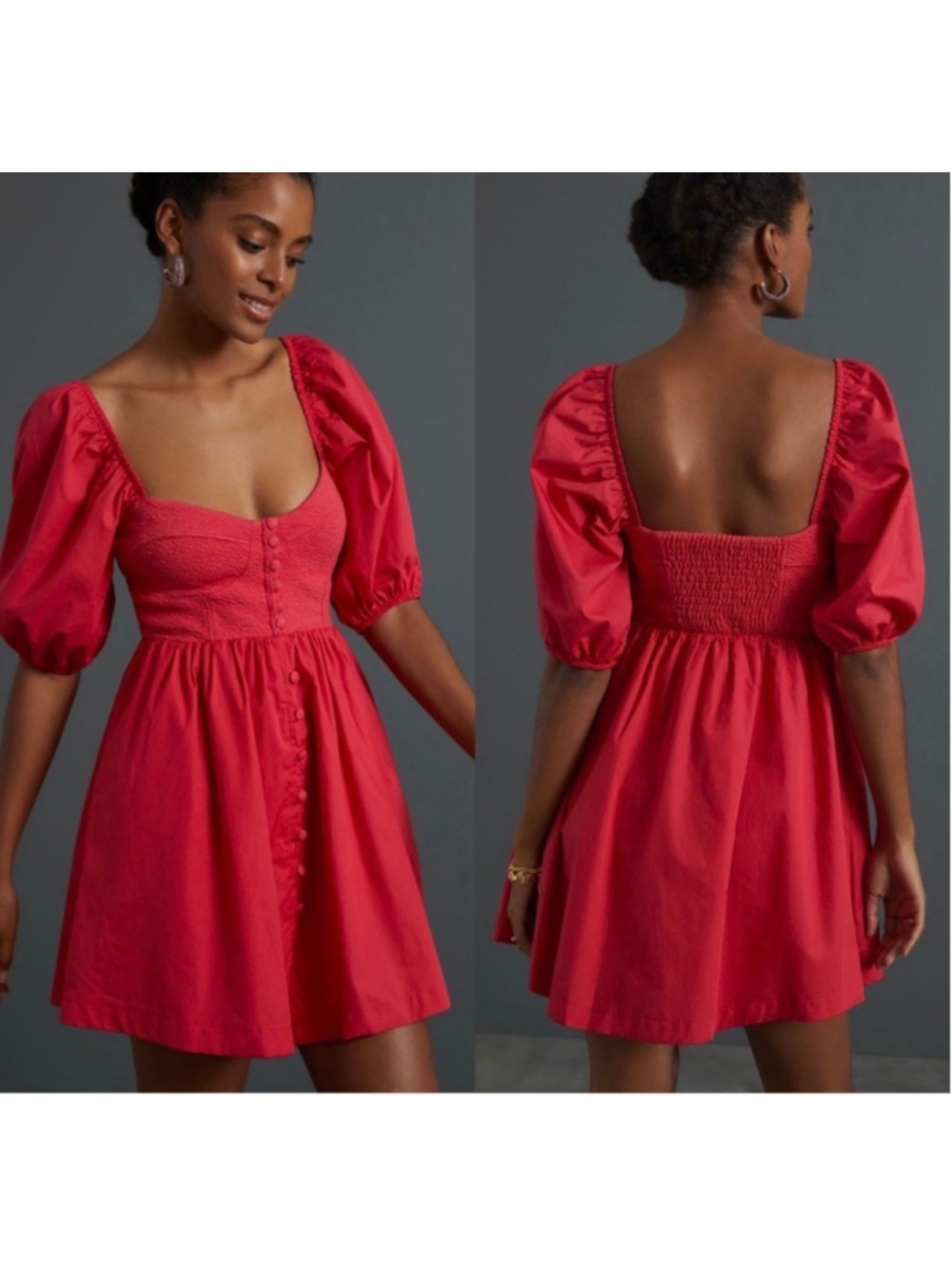 Anthropologie Maeve Puff Sleeve Sweetheart Mini Dress Size Medium